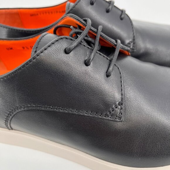 Santoni Atlantis Leather Oxford Dress Black Size 10.5 Almond Toe Lace Up Italy - Picture 11 of 15
